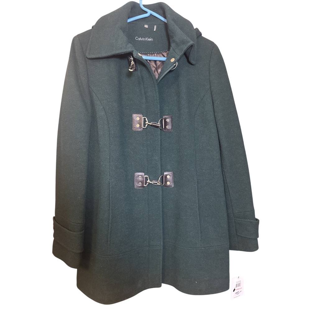 Calvin Klein Women's Wool Blend‎ Toggle Coat Size 10 Jade Green A‑Line Mid‑Thigh